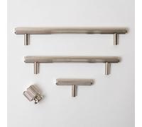 Brass bee Solid Brass Straight Knurled Kitchen Pull Handles & Knobs - Polished Nickel Finish Appliance Pull 358mm