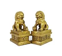 Brass Beijing Lions Pair Fu Foo Dogs Statues,Chinese Feng Shui Decor for Home Office Attract Wealth Good Luck Housewarming Congratulatory Gift,Bronze,L