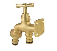 Brass Bib Tap with Quick Connect Inlet - ¾” BSP Male Outlet + ¾” Female Quick Connector - Durable Outdoor Garden Faucet, Wall-Mountable, Corrosion-Resistant, Easy Hose Connection