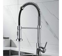 Brass Black Kitchen Faucet - 360° Swivel Deck-Mounted Mixer Tap with Flexible Spring Spout, Hot & Cold Water, Chrome Finish for Kitchens