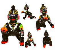 Brass Black Painted Laddu Gopal Baby Kishan Baby Krishna Thakur Ji Statue Murti Idol Sculpture 2.75"in | Small Lord Bal Gopal,Laddu Gopal Ji Idol Statue Sculpture for Car/Office/Home/Gifting Use