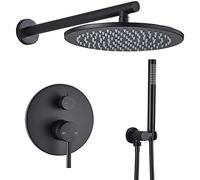 Brass Black Shower Set Bathroom Faucet Shower Arm Diverter Mixer Handheld Spray Sets with Rain Shower Head-8 Inch WallCeiling,10 inch Ceiling