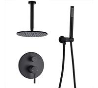 Brass Black Shower Set Bathroom Faucet Shower Arm Diverter Mixer Handheld Spray Sets with Rain Shower Head-8 Inch WallCeiling,10 inch Ceiling