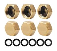 Brass Blanking Cap 1/2 Inch - 6PCS Brass Blanking Nut Caps - Female Hex Nut Cap Plugs with Seals - Brass End Caps for Pipe Repair - Suit for Washing Machine, Faucets & Plumbing Fittings