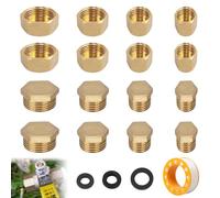 Brass Blanking Cap, 16 PCS Brass Blanking Nut Cap, 1/8, 1/4, 3/8, 1/2 Inch Female Blanking Stop Cap with Washers Hex, Brass Plumbing Fittings for Washing Machine and Radiator Valves