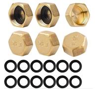 Brass Blanking Caps 3/8 6 Pcs Compression Washing Machine 3/8 Brass Blanking Nut Cap Female with Sealing Washer for Radiator Valve Pipe Fittings