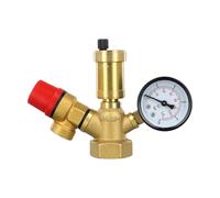Brass Boiler Safety Group Set with 6 Bar Pressure Relief Valve, Quick Air Vent and 10 Bar Pressure Gauge for Closed Heating Circuits, Compact 15.5x11.5 cm