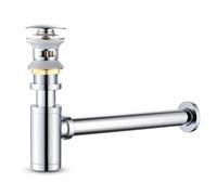 Brass Bottle Trap Set with Overflow Plug Drain, KEOKBON Basin Sink Waste Trap Adjustable P Trap Plumbing for Bathroom Sink Basin Vessel with Pop-up Valve Drain, Chrome
