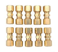Brass Brake Line Union Compression Fitting for Hydraulic, Fuel & Brake Lines - 10-Pack, 1/4" / 5/16" / 3/8" OD Tubing(1/4)