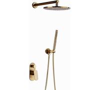Brass Brushed Gold Bathroom 8-12" Rianfall Head Faucet Wall Mounted Arm Mixer Diverter, Luxury Shower Set,12 inch