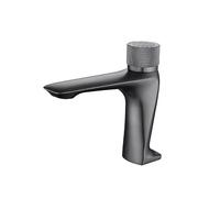 Brass Brushed Gold Bathroom Constant Temperature Basin Faucet Push Button Switch Deck Mounted Hot Cold Mix Sink Faucet(Gun Grey)