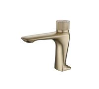 Brass Brushed Gold Bathroom Constant Temperature Basin Faucet Push Button Switch Deck Mounted Hot Cold Mix Sink Faucet(Brushed Gold)