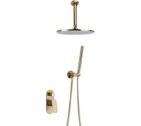 Brass Brushed Gold Ceiling Mount Bathroom 8-12" Rianfall Head Faucet Arm Mixer Diverter, Luxury Shower Set,8 inch