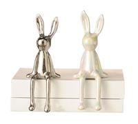 Brass Bunny Figurine, Ceramic Electroplating Decoration, Easter Home Decoration, Multifunctional Desktop Ornament, Elegant Gift Choice (Silver+white)