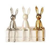 Brass Bunny Figurine, Ceramic Electroplating Decoration, Easter Home Decoration, Multifunctional Desktop Ornament, Elegant Gift Choice (Gold+silver+white)
