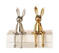 Brass Bunny Figurine, Ceramic Electroplating Decoration, Easter Home Decoration, Multifunctional Desktop Ornament, Elegant Gift Choice (Gold+silver)