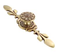 Brass Cabinet Door Handle, Antique Brass Finish, 6.7 in European Vintage Flower Pattern Pull Knob, Solid Base Drawer Hardware for Cupboard, Shoe Cabinet, Wardrobe, Dresser, 3.5 oz