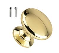Brass Cabinet Knobs - Vintage Unlacquered Classic, Elegant Hardware Dresser Pulls, Gold Finished Kitchen Bathroom Storage Furniture Accents | Solid Metal Round Decorative Heavy Duty Drawer Handles War