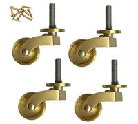 Brass Caster Wheel 4pcs Universal Casters 4X Solid Castors Wheels,Moving Furniture Casters,Swivel 360 Degrees All Round,for Coffee Table,Cabinet,Workbench,Trolley, Load Capacity 33