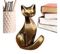 Brass Cat Statue, Vintage Display Figurine, Miniature Sculpture Ornament, Apartment Desk Table Shelf Decoration, Home Office Farmhouse Car Party Plans Accessory, Decorative Gear for Men, Women, Kids