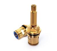 Brass Ceramic Stem Disc Cartridge Faucet Valve Replacement Quarter Turn G1/2" X 70mm x 10mm Spline Length, 20 Teeth, Faucet Cartridges (Red and Blue)