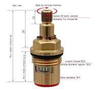 Brass Ceramic Tap Cartridge 1/4 Turn 20 Spline, Tap Valve Replacement for Shower Bath Taps with Washers, Tap Glands Seals Repair Kit,Red+Blue