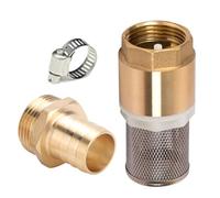Brass Check Valve 3/4 Inch, Suction Filter Set 3/4 Inch, Brass Foot Valve with Check Valve, Suction Basket, Hose Connection and Hose Clamp (Screw Thread 3/4 Inch + Hose Connection 16 mm)