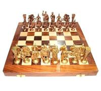Brass Chess Set with Roman Coins - 16" Board for Home Décor & Collectors