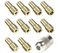 Brass Collet Chuck Shank Rotary Tools, 10 Pcs Drill Chuck with 1Pcs M8 Collet Nut, 0.5-3.2mm Grinding Collet Set, Chuck Replacement Accessory for Rotary Tool