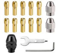 Brass Collet Set, CTRICALVER 15Pcs Collet set, 0.5-3.2mm Brass chuck fits Rotary Tools Collect Chuck Holder Electric Grinding Drill with Replacement 4486 chuck, Metal Nut, wrench and L-shaped wrench