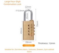 Brass Combination Padlock, 4-Digit Digital Lock, 21mm Width x 60mm Height, Tamper-Resistant Solid Brass Construction, for Gym Lockers, Toolboxes & Luggage(4 Digit 28MM)