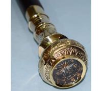 Brass Compass Designer Victorian Head Handle Vintage Wood Walking Stick Cane Antique Designer Gift Cane