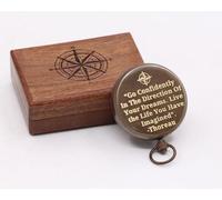 Brass Compass Go Confidently in The Direction of Your Dreams Engraved Compass for Confirmation Gifts with Leather Case or Wooden Case for Loved Ones, Son, Father, Partner, fiancé.