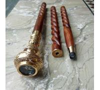 Brass Compass Handle Wooden Walking Stick Twisted Victorian Gentlemen Stylish