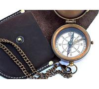 Brass Compass ON Chain with Leather CASE, Directional Magnetic Compass Pocket Brass Compass with Leather Carry Case Rustic Vintage Home Decor Gifts