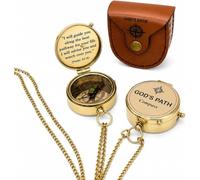 Brass Compass with Leather Pouch - God's Path Compass Religious Inspirational Christian Gift for Baptism, Confirmation, Graduation, Communion, Missionary, Men, Women,GOD PATH COMPASS W/LEATHER CASE