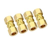 Brass Compression Tube Fittings 1/4inch Pipe Connector Set of 4 Suitable for Home Appliances Refrigerator Water Lines Brass Plumbing Connector