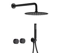 Brass Concealed Black Shower Mixer Set, Bathroom 12 Inch Rainfall Shower Head Kit, 2 Functions Wall Mounted Round Handles Handheld Valve System