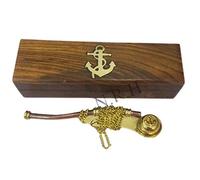 Brass & Copper Boatswain Whistle w Chain Bosun Call Pipe Maritime Gift Whit anchor Wooden Box