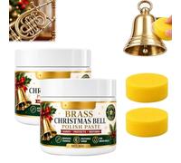 Brass & Copper Polish Cream for Tarnish Removal 50g with Sponge, Gentle Non-Scratch Cleaner Restores Mirror-Like Lustre for Brass Bells, Instruments, Pots, Pans, Antiques & Decorative Metal，2pc