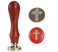 Brass Cross Wax Seal Stamp - 2.5cm Vintage Religious Seal with Removable Wood Handle for Crosses Decorate Bottle Packages Christmas