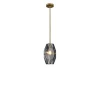 Brass Crystal Light, E14 Single Chandelier with Adjustable Rod, Modern Glass Ceiling Fixture for Kitchen Island, Dining Room, Bedroom, Hallway, Entryway Decor Anteroom