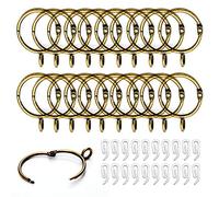 Brass Curtain Rings and Hooks, 20pcs - 32mm Internal Diameter, Antique Bronze, Easy to Open/Close