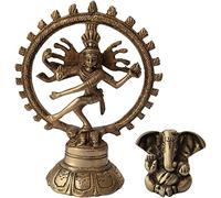 Brass Dancing Shiva Natraj God of Dance Statue Sculpture & Small Ganesha Gift