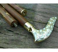 Brass Designer Head Handle Victorian Wooden Walking Stick Vintage Handmade Gift