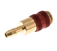 Brass DN 5 Red Air Coupling Socket 6 mm Hose Pillar Double Shut-Off