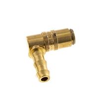 Brass DN 6 Mold Coupling Socket 9.5 mm Hose Pillar Unlocking Protection Double Shut-Off 90-deg