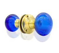 Brass Door Knob Set for Interior Doors | Internal Door Knobs | Mortice, Glass & Crystal Doorknobs | Opulence & Style with Traditional Design of Door Nobs to Enhance Any Room (Blue)