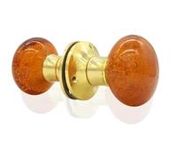 Brass Door Knob Set for Interior Doors | Internal Door Knobs | Mortice, Glass & Crystal Doorknobs | Opulence & Style with Traditional Design of Door Nobs to Enhance Any Room (Amber)