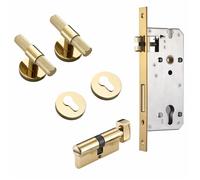 Brass Door Lever Knurled T-bar Interior Double Wood Lock Dummy Hidden 1Pcs(BK-PVD)